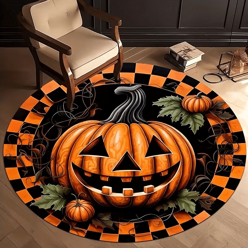 Wholesale Commercial Printing - Spooky Jack‑O'‑Lantern Halloween Round Rug,Orange Black